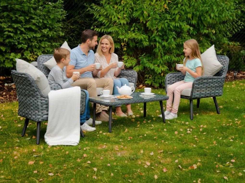 Meble z szarego technorattanu (sofa, 2 x fotel + stolik) MODESTO