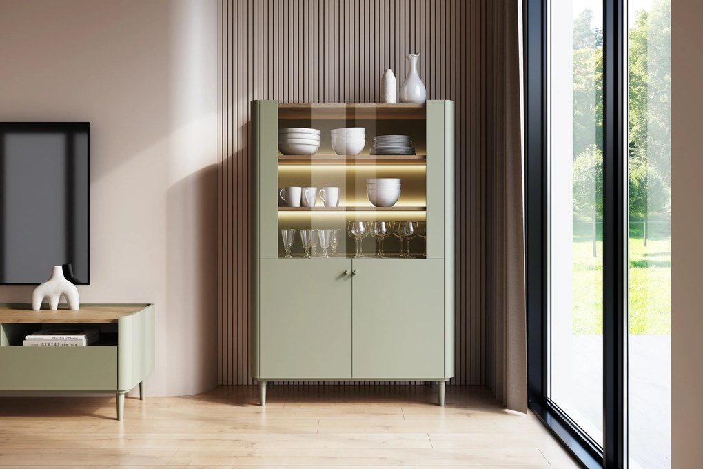 Witryna Elivo 100 cm dwudrzwiowa na nóżkach - eukaliptus / dąb baltic dune