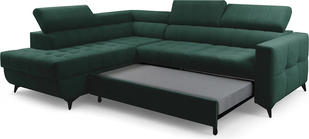 Narożnik Nardo L z funkcją spania lewostronny - zielony welur Bluvel 78