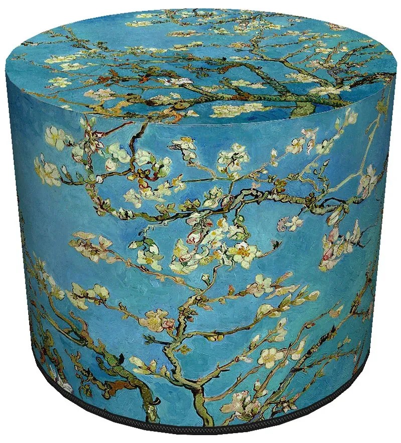 Okrągła tapicerowana niebieska pufa z drzewkiem H0-A50