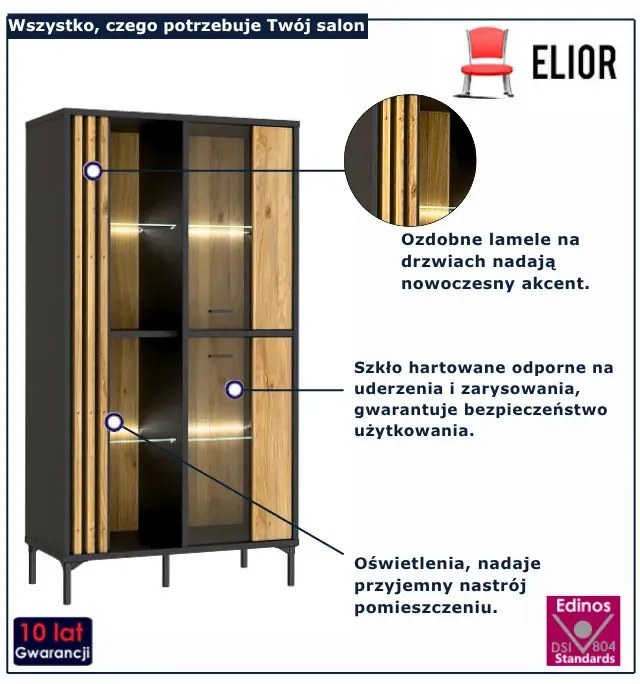 Witryna elegancka z podświetleniem LED dąb mauvella Z0-R68
