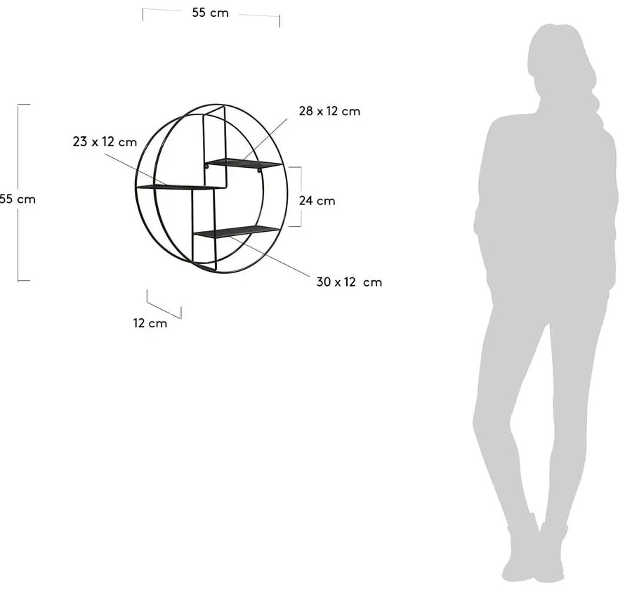 Czarna wielopoziomowa metalowa półka 55 cm Across – Kave Home