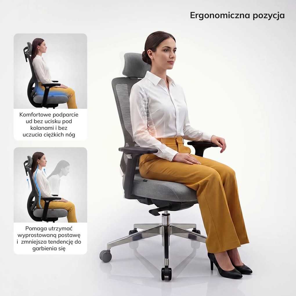 Fotel biurowy ergonomiczny z siatką ciemnoszary: AXIS