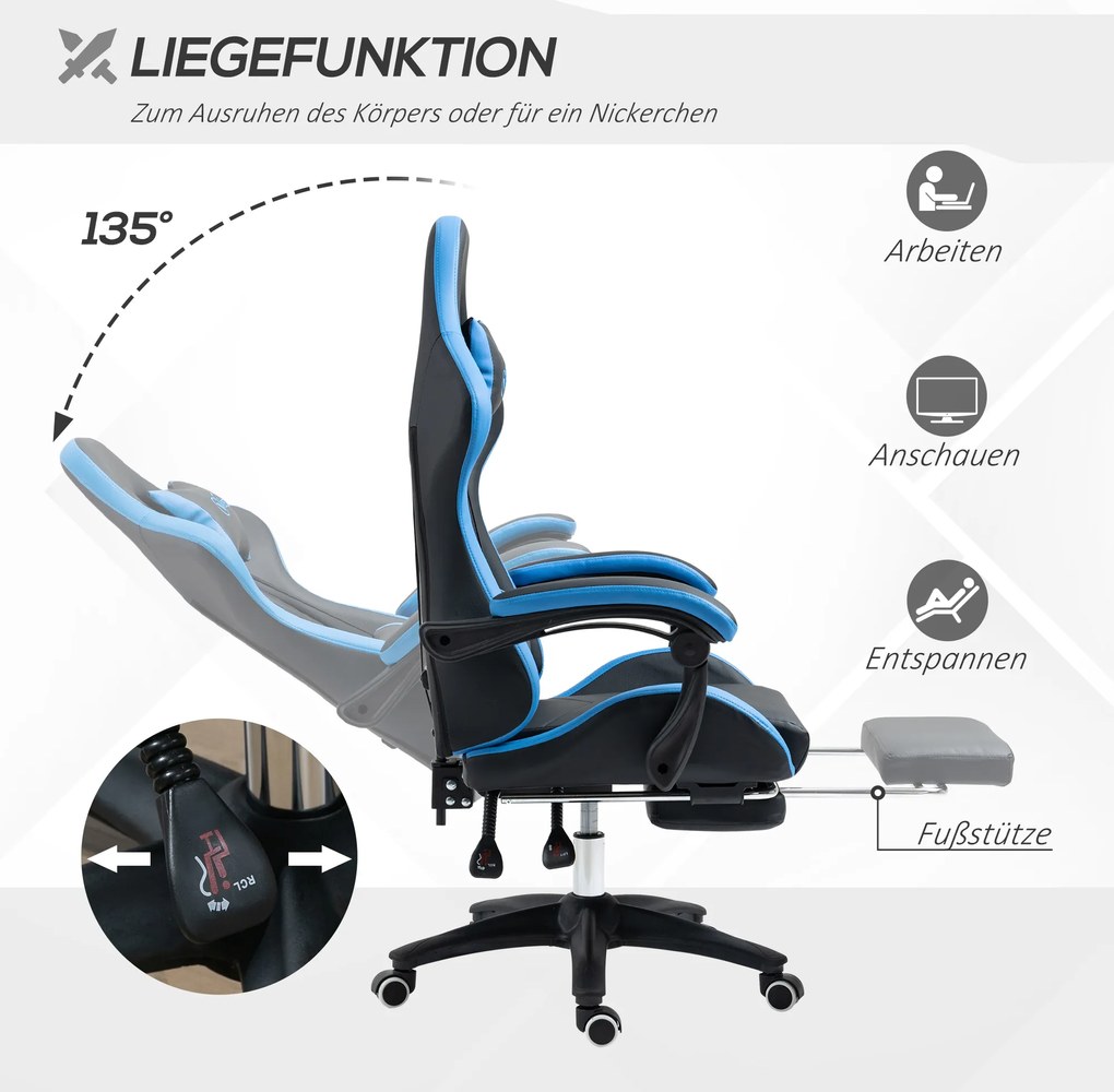 Vinsetto Krzesło gamingowe ergonomiczne z poduszką lędźwiową i podgłówkiem do biura i komputera | Aosom PL