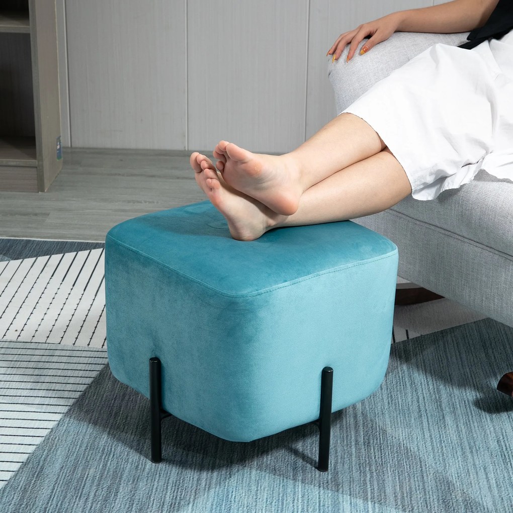 HOMCOM pufa podnóżek do salonu wyściełany poliester stal turkusowy