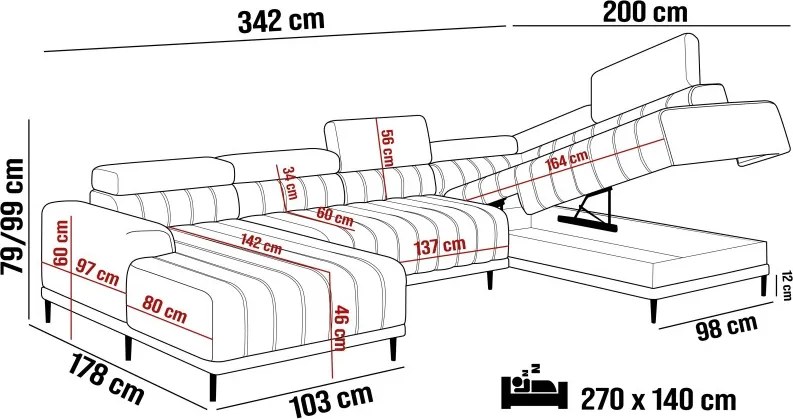 Narożnik CALDO XL Lewostronny z funkcją spania wolnostojący w tkaninie RUN AGAIN 01 WERSAL