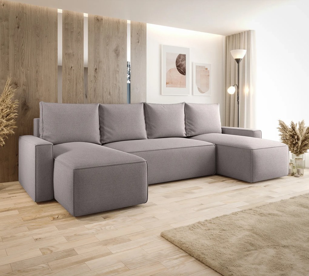 Szary narożnik w kształcie U z funkcją spania N4-L59