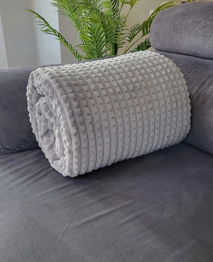 Koc w Kostkę 200x220cm Miękki szary na łóżko Przytulny do Salonu i Sypialni