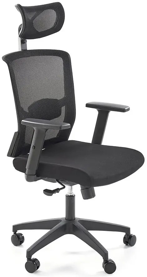 Czarny ergonomiczny fotel obrotowy z regulowanym zagłówkiem - Kenzo