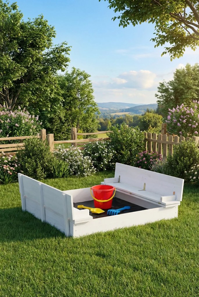 Biała piaskownica z ławeczkami C3-C55