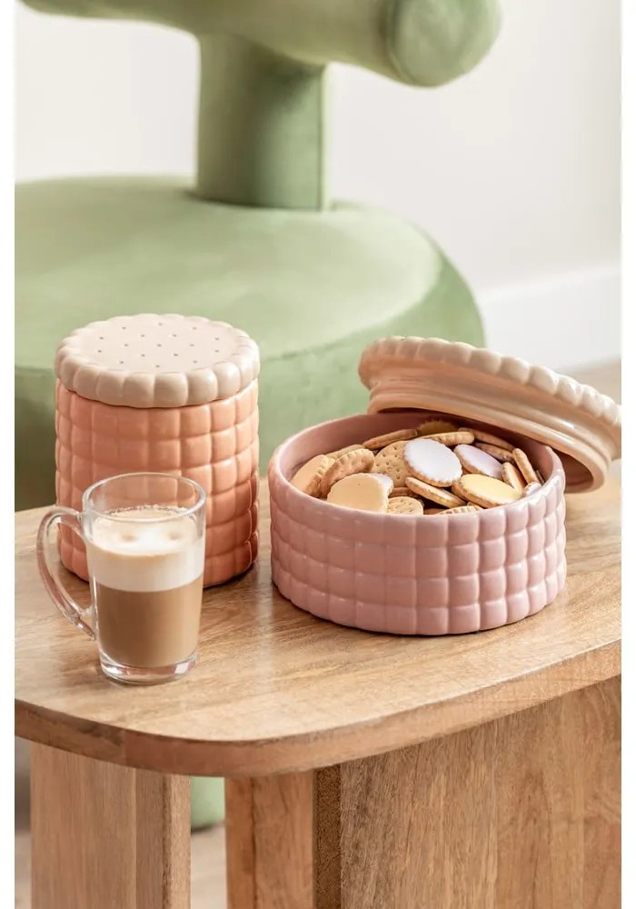 Jasnoróżowy ceramiczny pojemnik dekoracyjny ø 20x10 cm Biscuit Box – PT LIVING