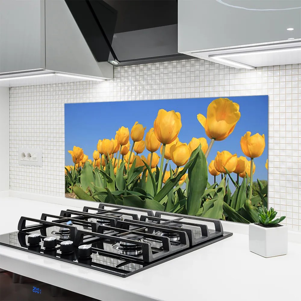 Panel Szklany do Kuchni Barwna Kompozycja Tulipanów