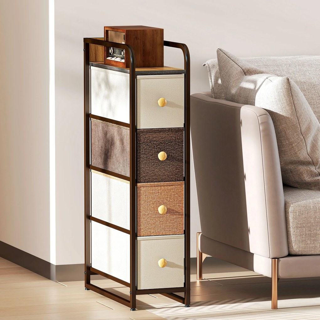 HOMCOM Komoda z 4 tkaninowymi szufladami, szafka do przechowywania ze stalową ramą, 20 x 47 x 84,5 cm, wielobarwna | Aosom PL