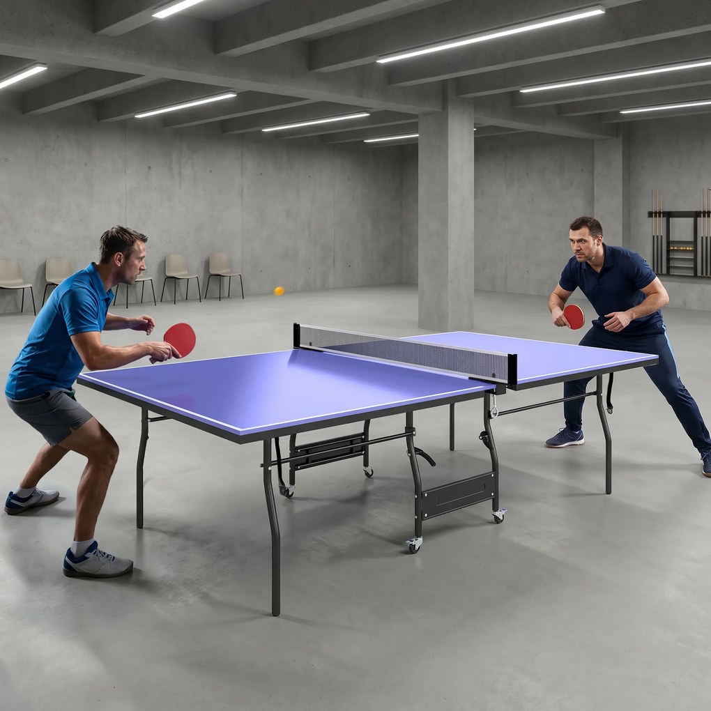 SPORTNOW Składany stół do tenisa stołowego średniej wielkości, w zestawie siatka, 3 piłeczki, blat 12 mm | Aosom PL