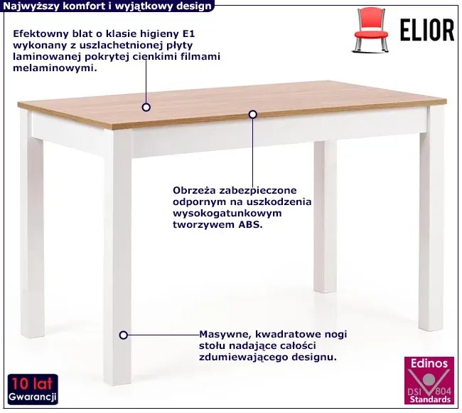 Prostokątny stół biały + dąb sonoma - Inat