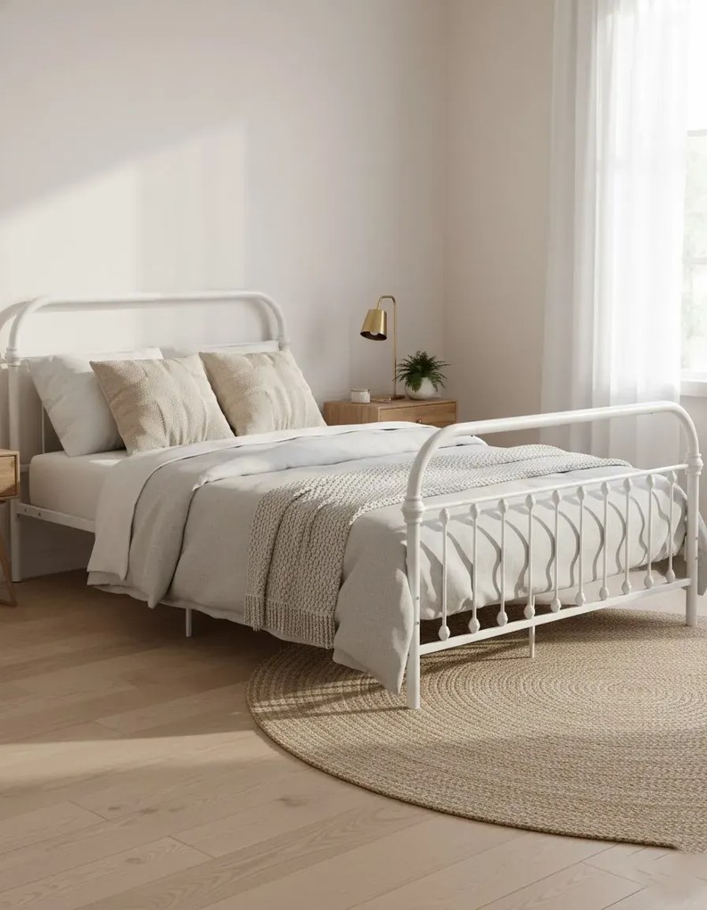 Białe industrialne łóżko dwuosobowe 180x200 cm F7-K30