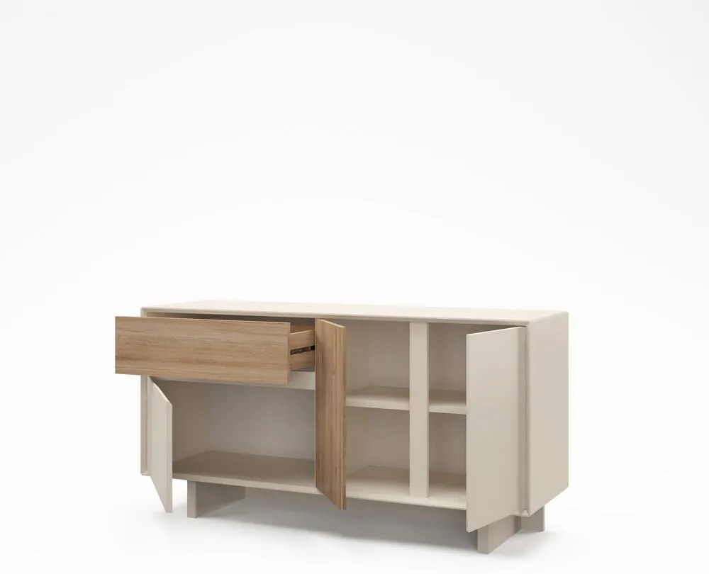 Beżowo-naturalna komoda w dekorze dębu 146x76x45 cm Carpi – Marckeric