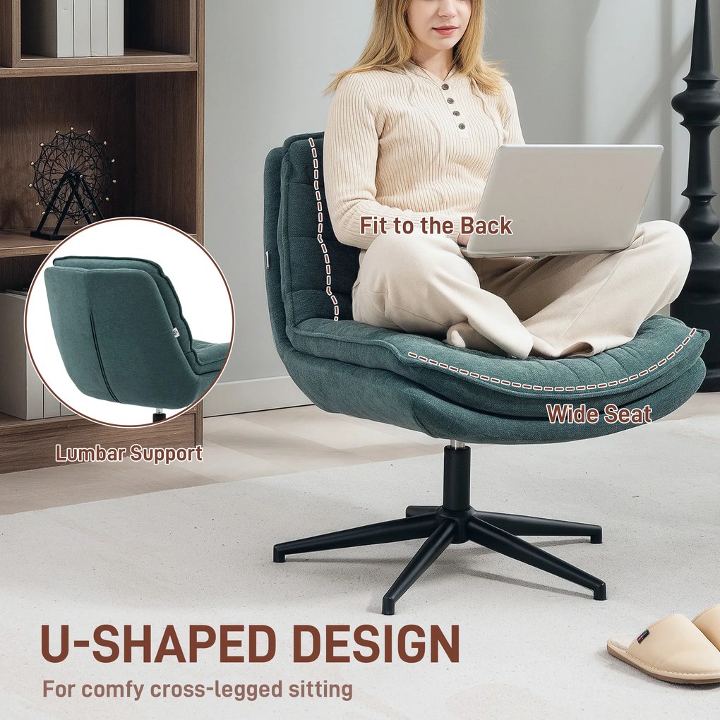 HOMCOM Obrotowe Krzesło Biurowe z Szerokim Siedziskiem, Komfortowe Fotel do Biura i Pokoju, Ciemnozielony