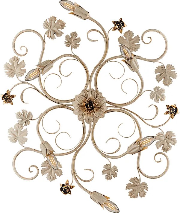 Iris - Lampa sufitowa z lakierowanego żelaza w kolorze kości słoniowej z dekoracją w kolorze starego złota, 6 świateł - Ø79 X 67 - BL169-PL6-AV