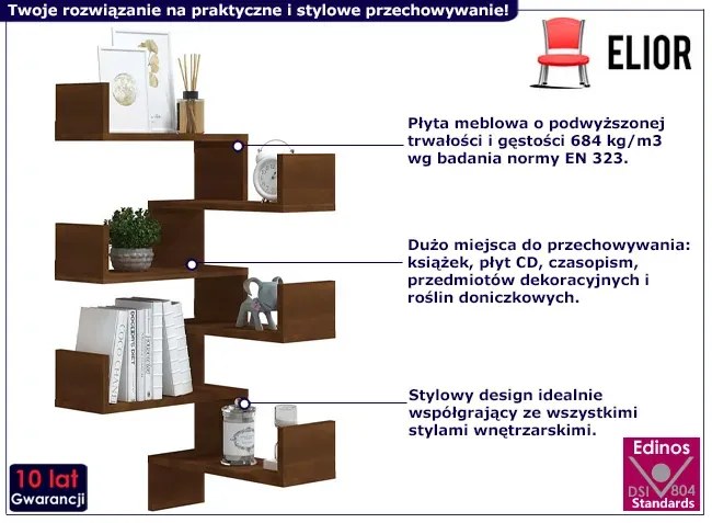 Półka narożna ścienna na książki brązowy dąb - Fiordes