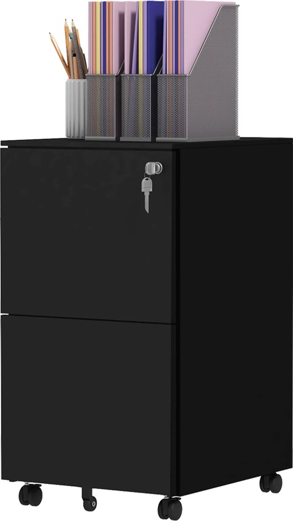 Vinsetto Rollcontainer Biurowy z 2 Szufladami Czarny 37x43.5x67.5cm Przechowywanie Dokumentów | Aosom PL