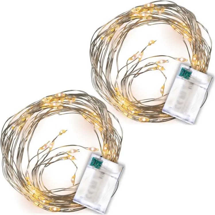 Oświetlenie LED srebrny przewód, zestaw 2 szt, ciepła biel,