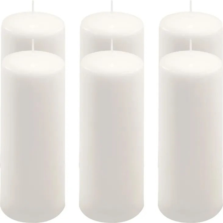 Zestaw świec słupkowych, 20 cm, Ø 7,5 cm, biały, 6 szt.