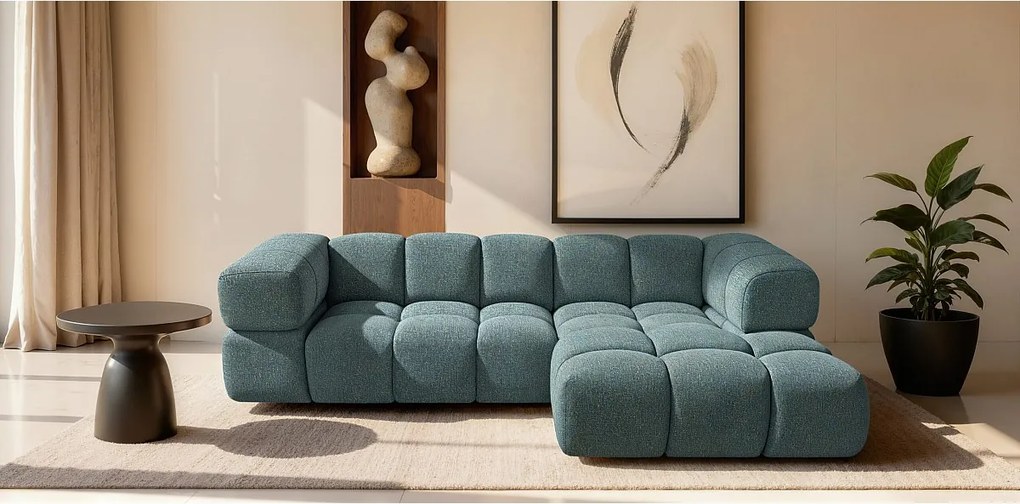 Narożnik w kształcie L Averro, tkanina Puente, Lazurowy, Prawy