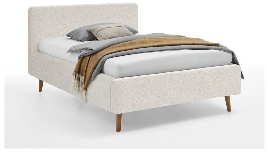 Białe tapicerowane łóżko dwuosobowe ze schowkiem ze stelażem 140x200 cm Mattis – Meise Möbel