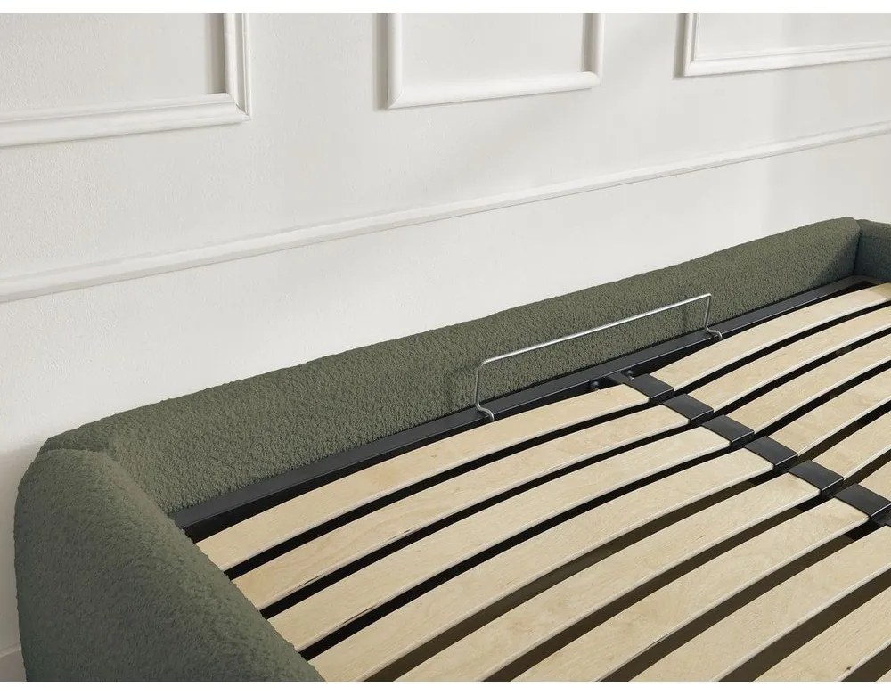 Ciemnozielone tapicerowane łóżko dwuosobowe ze schowkiem/bez zagłówka ze stelażem 160x200 cm Inera – Bobochic Paris