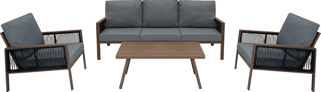 Zestaw wypoczynkowy aluminiowy 4-częściowy – imitacja drewna