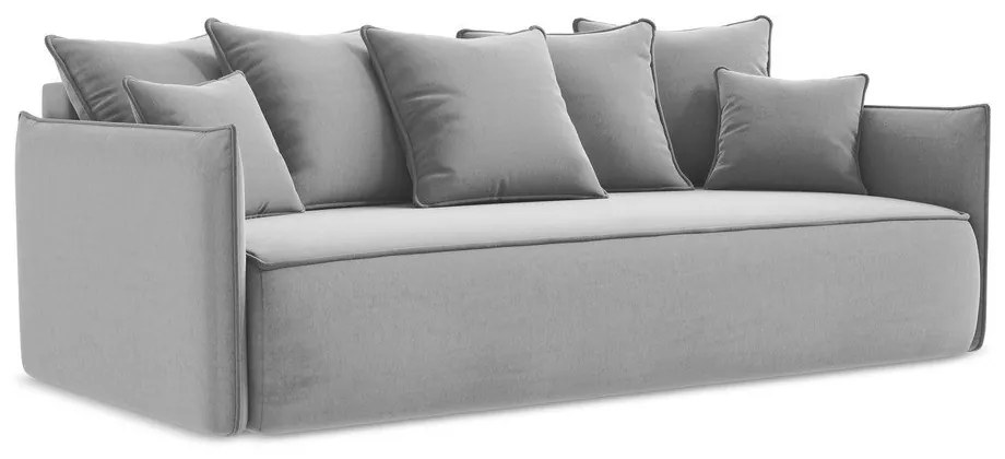 Jasnoszara aksamitna rozkładana/ze schowkiem sofa 225 cm Hula – Makamii