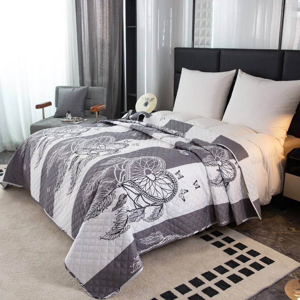 Narzuta na łóżko TIRSO szaro-biała Rozmiar: 220 x 240 cm