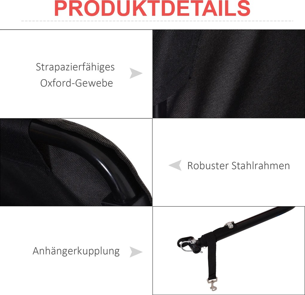 HOMCOM Przyczepka Rowerowa Bagażowa Transportowa 130x77x65cm Czerwona Czarna | Aosom PL