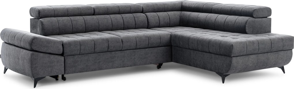 Narożnik prawostronny Valoris L z funkcją spania - grafitowy welur hydrofobowy Zetta 305