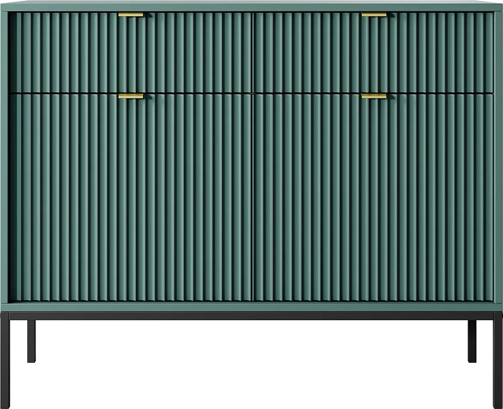 Komoda: 2 szuflady, 2 drzwi, labrador, złota, 104 x 83 x 39 cm, złote uchwyty