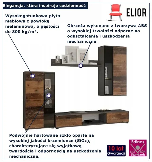Industrialna meblościanka w kolorze starego drewna Z8-H27