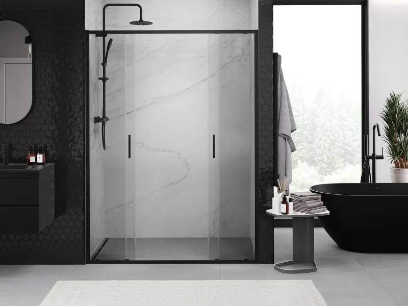 Mexen Exo-S Duo drzwi prysznicowe podwójne rozsuwane 130 cm, transparent, czarne - 8152-130-000-70-00