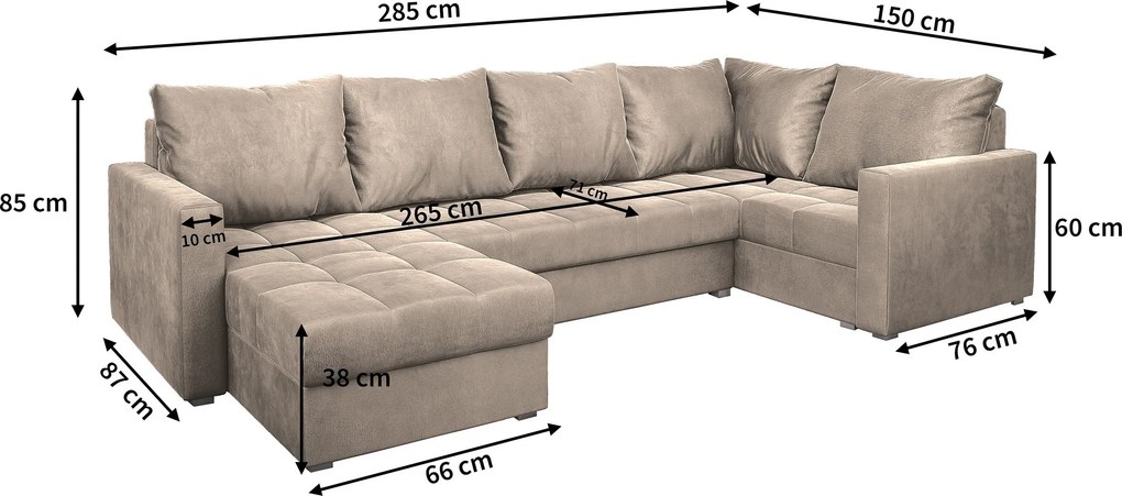 Masseno Narożnik LORIVO z funkcją spania i pojemnikiem na pościel Narozniki U, Rozkładana sofa - Niebieski, KRONOS 09