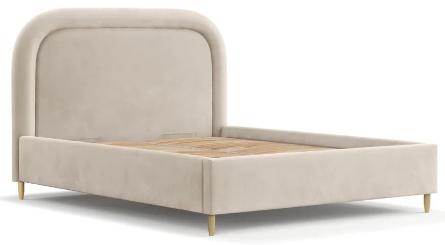 Beżowe tapicerowane łóżko dwuosobowe ze schowkiem i stelażem 180x200 cm Mija – Maison de Rêve