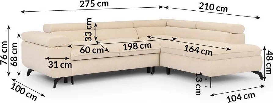 Kremowy narożnik z tkaniny szenilowej (prawostronny/w kształcie litery L) Marbeya – Ropez