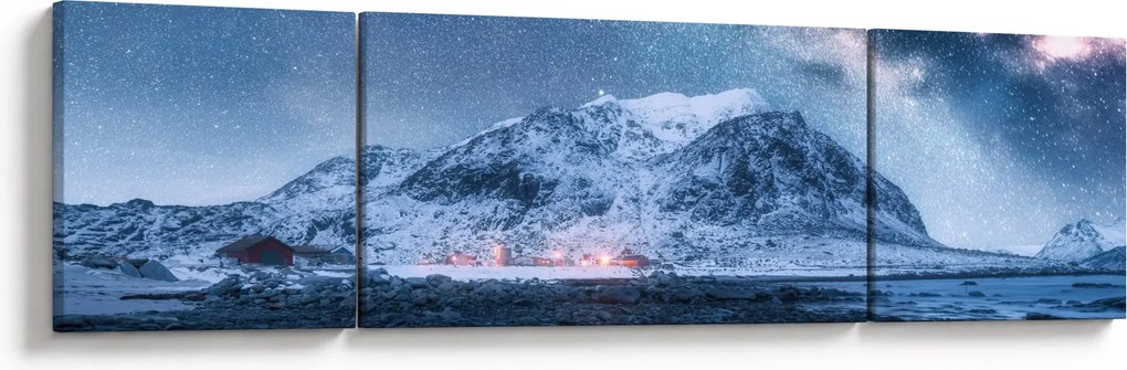 Obraz gór z gwieździstym niebem (170x50 cm)