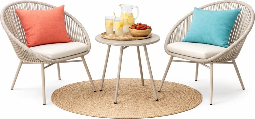 Beżowy zestaw do ogrodu 2 krzesła i stolik kawowy F0-L52