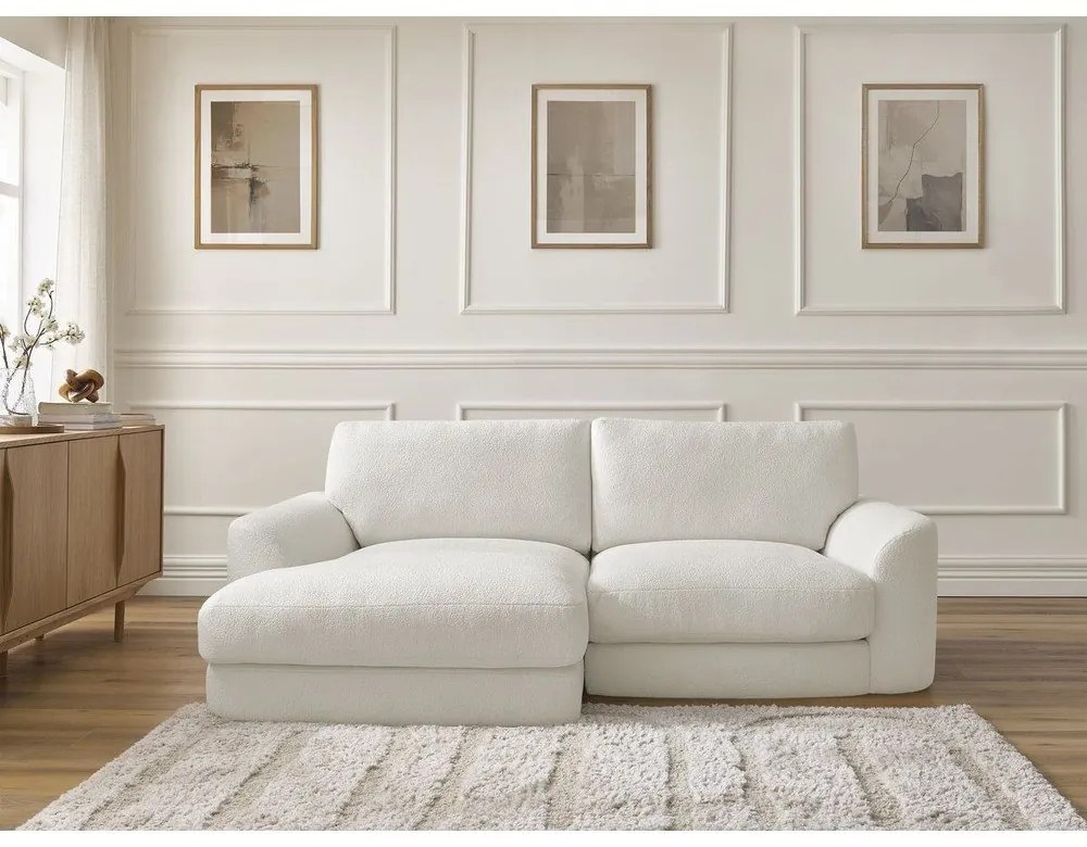 Biały narożnik z materiału bouclé (lewostronny/z szezlongiem) Leonore – Bobochic Paris