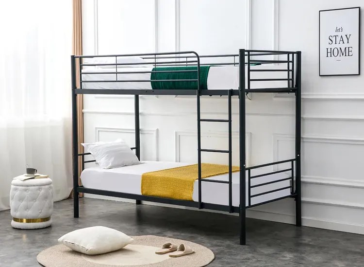 Czarne metalowe łóżko piętrowe młodzieżowe 90x200 D2-D21