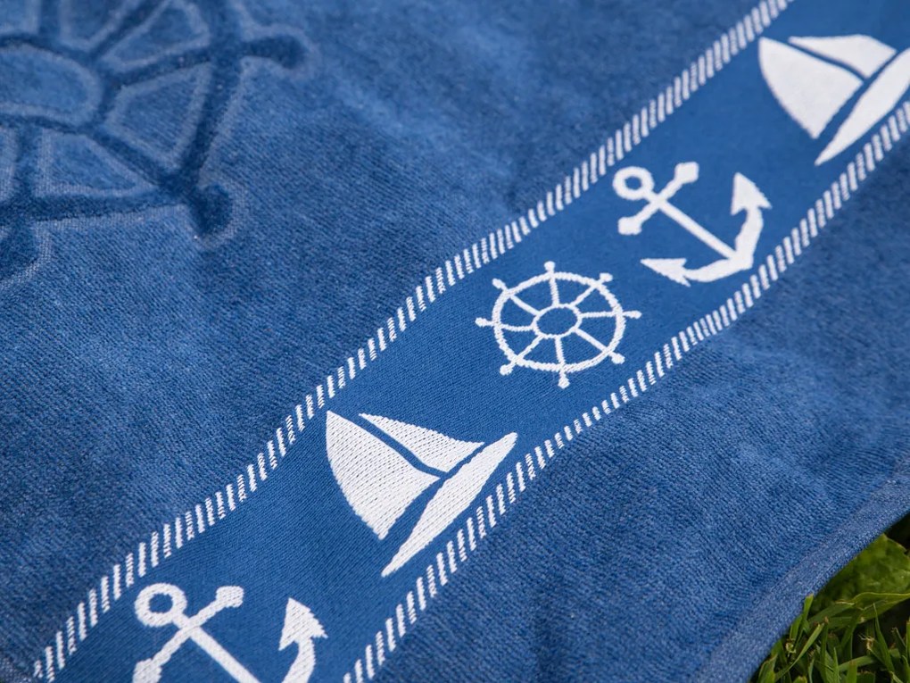 Ręcznik plażowy KOTWICA I KOŁO STEROWE niebieski