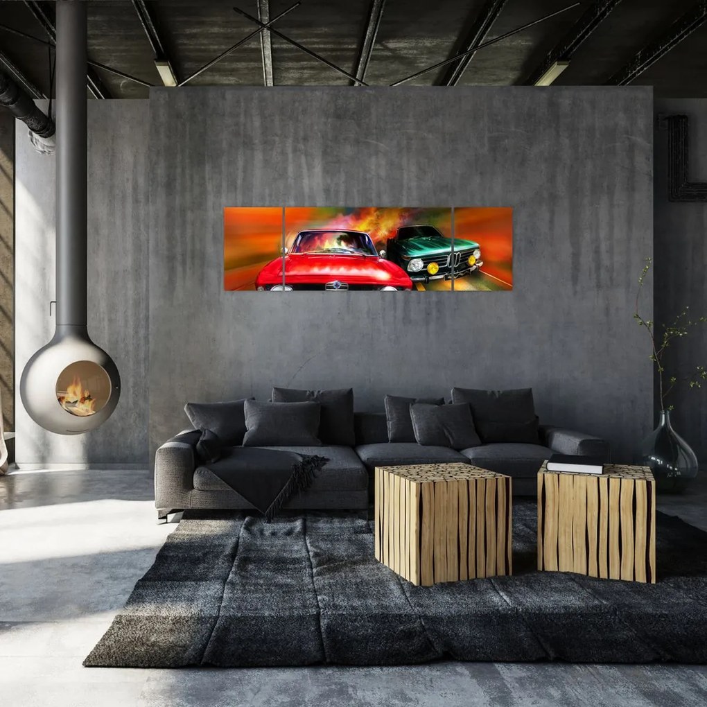 Obraz - Retro samochody wyścigowe (170x50 cm)