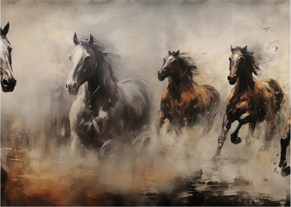 Obraz na szkle - Obraz olejny przedstawiający konie (70x50 cm)