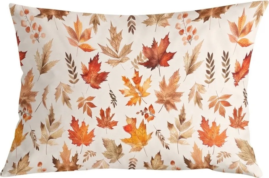 Flanelowa poszewka na poduszkę LIŚCIE & PASKI 50x70 cm, kolorowa