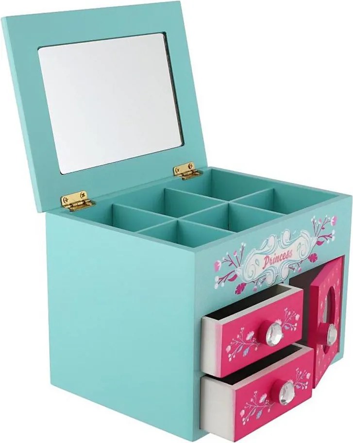 Szkatułka na biżuterię z lusterkiem PRINCESS różowa/niebieska